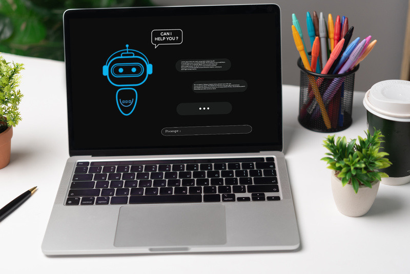 Laptop shows a chatbot offering to help