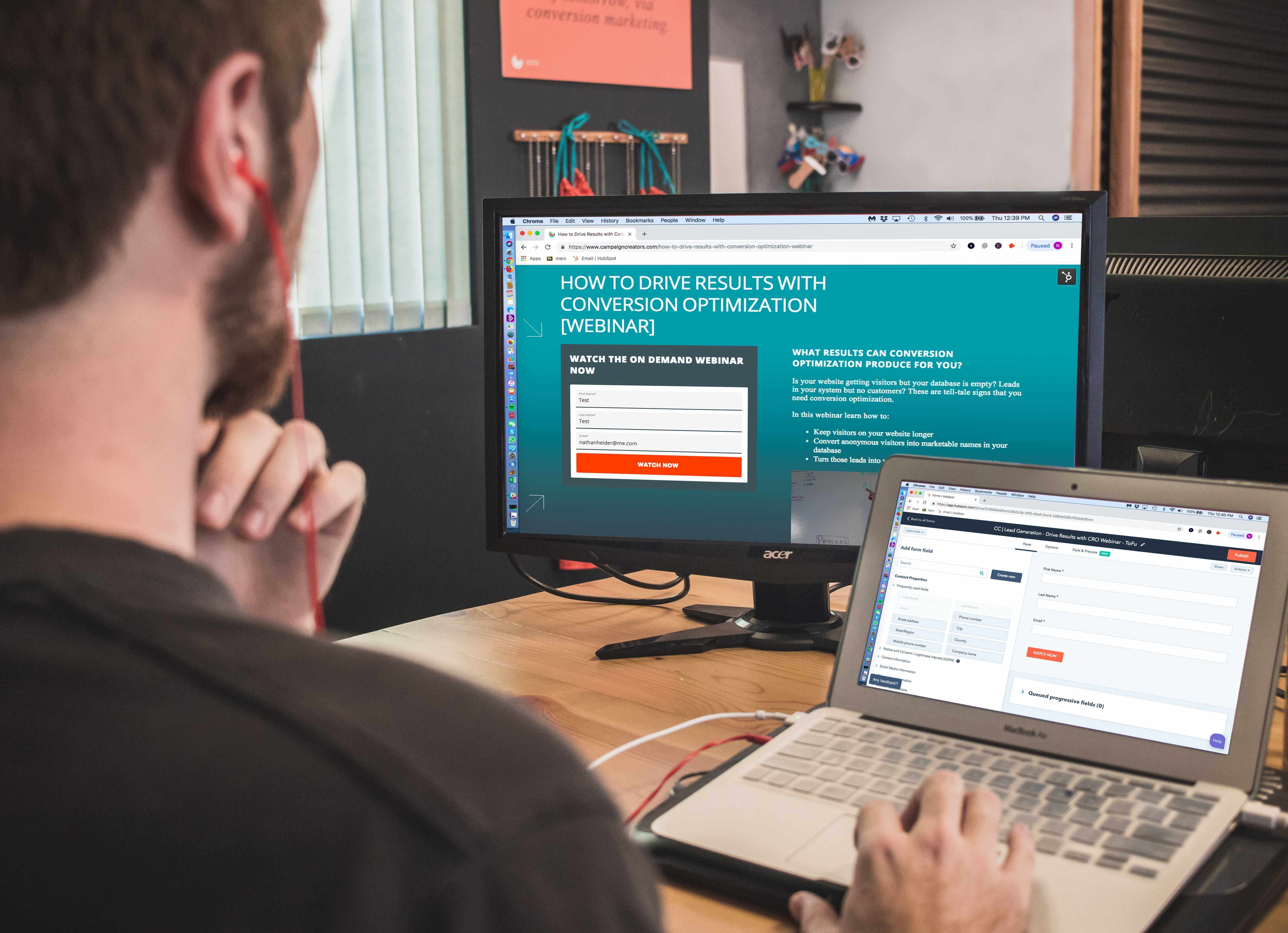 Marketer designing form in hubspot
